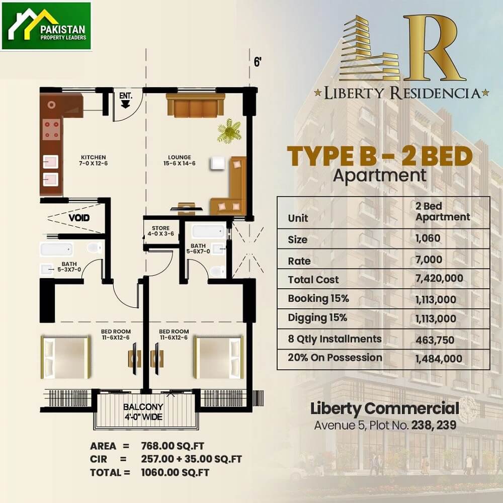 2 Bedroom Apartments Liberty Residencia Bahria Town