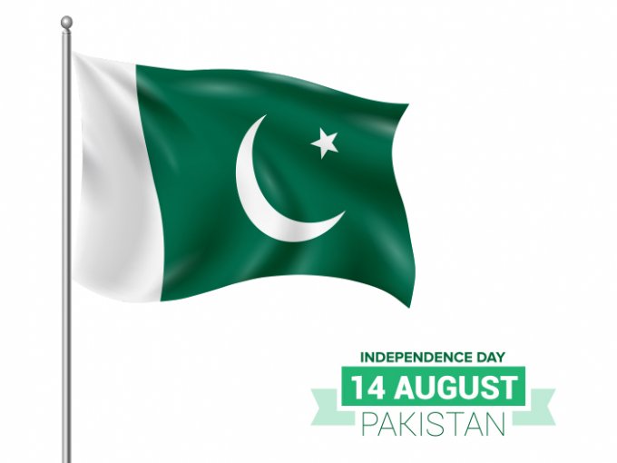 14 August 1947 along with a Pakistan Flag