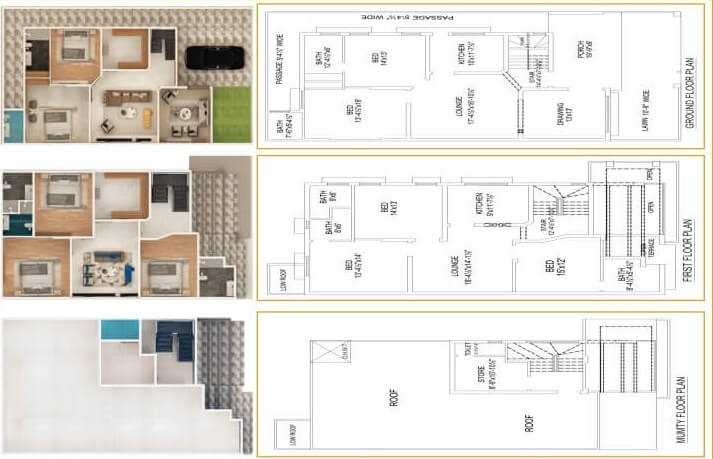 Floor Plan of Nelson Homes 10 Marla House