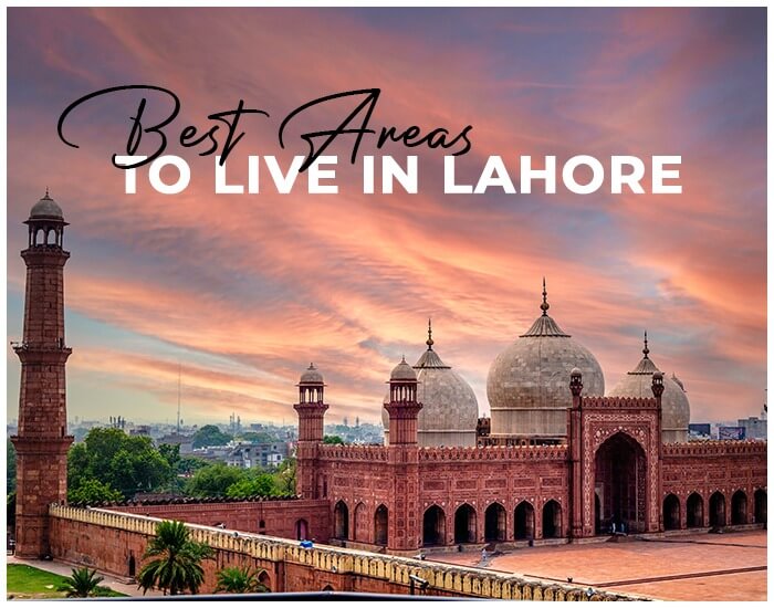 Best Areas to live in Lahore written along with Badshahi Mosque Picture